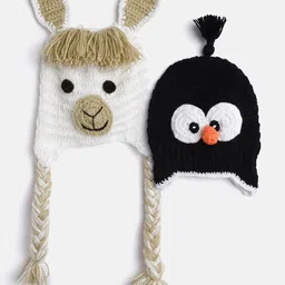 MayRa Knits Pack Of 2 Hand Knitted Crochet Animals Designed Caps - Black & White-picture-32
