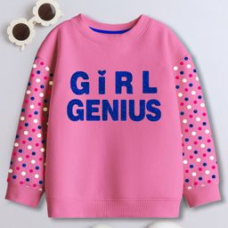 3PIN Cotton Full Sleeves Sweatshirts With Girl Genius Text & Polka Dot Printed - Pink-picture-6
