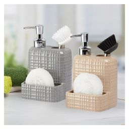 KOOKEE Ceramic Soap Dispenser for handwash for Bathroom, Beige/Grey, (Set of 2) (11019) 300 ml-4