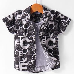 Dapper Dudes Half Sleeves Alphabets Printed Shirt With Attached Tee - Black-image-93