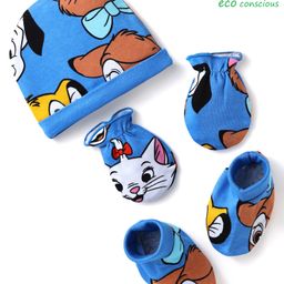 Babyhug Disney Interlock Knit Caps Mittens & Booties Set With Disney Character Print Blue - Diameter 11 cm-13
