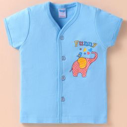 Tango Interlock Knit Half Sleeves Jhabla With Elephant Print - Light Blue-image-90