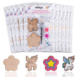 Vibhuti Crafts Unicorn Fridge Magnet Party Favors Bundle (Pack of 10)DIY paint kit with unicorn-themed fridge magnet cutouts, custom paints, and a brush. Ideal for return gifts, party favors, and creative activities for kids and adults-3