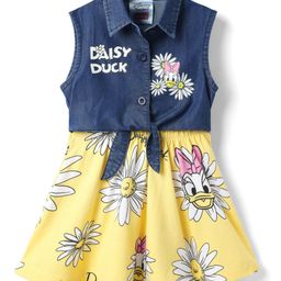 Babyhug Disney 100% Cotton Sleeveless Frock With Minnie Mouse Family Graphics - Yellow & Navy Blue-image-94