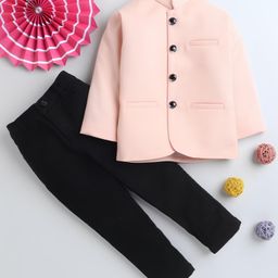 Lil' Homies Jacquard Full Sleeves Solid Blazer With Pant - Peach-image-84