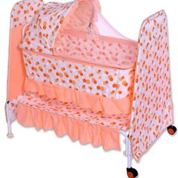 Infanto Twinkle 2 in 1 Portable Baby Cradle Bassinet, Jhula, Totil, Palna, with Large Storage Basket, Foldable, Smooth swing bearing , Breathable Net Cover - CC38 -ORANGE-3