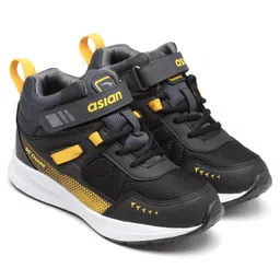 Asian Mesh Detailed Brand Name Designed Sneakers - Black & Mustard-picture-38
