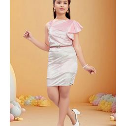 Lei-Chie Velvet Sleeveless Floral Applique Dress With Belt - Pink-image-1