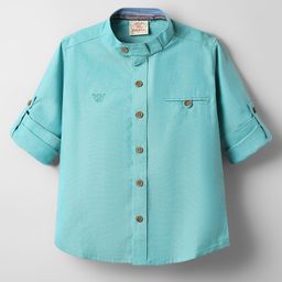 Rikidoos Full Sleeves Solid Shirt - Sea Green-image-6