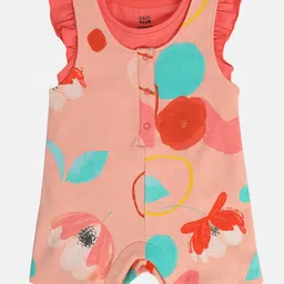 MINI KLUB Cotton Knit Floral Printed Dungaree With Frill Sleeves Top - Pink-picture-32