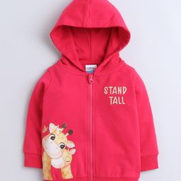 BUMZEE Looper Knit Full Sleeves Giraffe Printed Hooded Sweatjacket - Dark Pink-image-80
