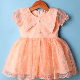 ToffyHouse Woven Half Sleeves Party Dress With Floral Embroidery - Peach-picture-13