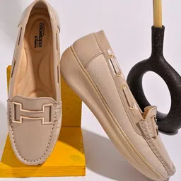 Shoetopia Metal Applique Detailed Slip On Loafers - Beige-picture-46