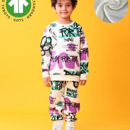 Anthrilo Fleece Knit Full Sleeves Ready For That Printed Coordinating Sweatshirt & Jogger Set - White-picture-2