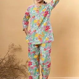 Readiprint Fashions Floral Printed Notch Neck Pure Cotton Tunic With Trousers-image-42