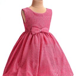 Babyhug Woven Sleeveless Fit & Flared Party Frock with Pleated Fabric & Bow Applique - Red image 4