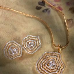 Saraf RS Jewellery Gold Plated AD Studded Statement Pendant & Earrings Set-image-74