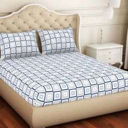 Welspun Geometric Blue 150 TC Cotton Blend King Bedsheet with 2 Pillow Covers-image-56