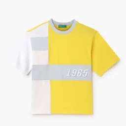 United Colors of Benetton Kids Yellow & White Cotton Color Block T-Shirt-image-32