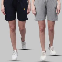 Vimal Jonney Navy & Grey Melange Cotton Sports Shorts - Pack of 2-image-22