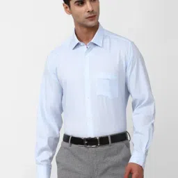 Van Heusen Sky Blue Cotton Regular Fit Self Pattern Shirt-image-59