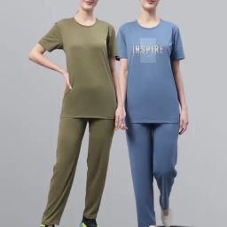 Vimal Jonney Dark Grey & Olive Printed T-Shirt With Track Pants - Pack of 2-image-15