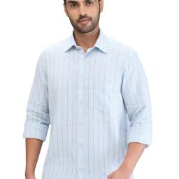 Colorplus Blue Cotton Linen Tailored Fit Striped Shirt-image-37