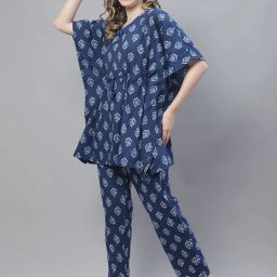 TAG 7 Blue Printed Kaftan Top With Pant Set image 3