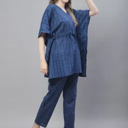 TAG 7 Blue Printed Kaftan Top With Pant Set image 3