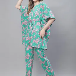 TAG 7 Green Printed Kaftan Top With Pant Set image 3