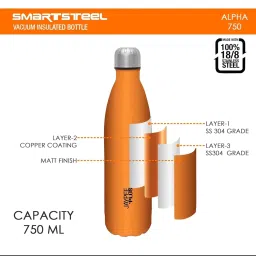 Jaypee Plus Alpha Thermos Orange Flask 24 Hours Hot & Cold 750 ml For Multiuse image 3