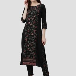 Ziyaa Black Printed Straight Kurta-image-12
