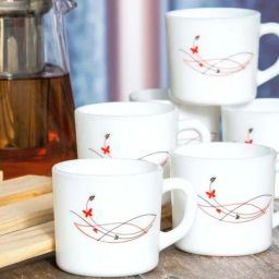 Cello White & Red Glass Coffee Mug (0.1 L) - Set of 6-26