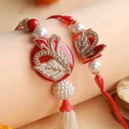 Priyaasi Red Beaded Lumba and Rakhi Set with Roli Chawal-image-67