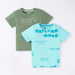 Ed-a-Mamma Kids Aqua Blue & Green Cotton Printed T-Shirts (Pack of 2)-image-93