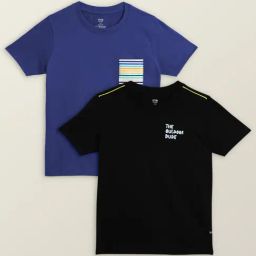 XY Life Kids Blue & Black Cotton Relaxed Fit T-Shirts (Pack of 2)-image-73