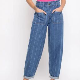 Tales & Stories Blue Cotton Striped Jeans-image-38