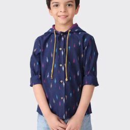 Fabindia Kids Navy Cotton Printed Full Sleeves Shirt-image-78
