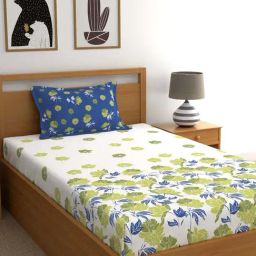 Dreamscape White & Green Cotton 140 TC Single  Bedsheet with 1 Pillow Cover-image-77