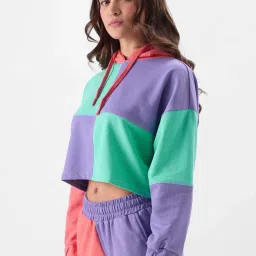 The Souled Store Multicolored Color-Block Crop Hoodie image 3