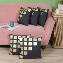 MFD HOME Furnishing Black & Golden Jute Cushion Cover - Set of 5-image-62