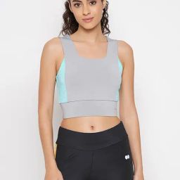 Clovia Grey & Blue Padded Sports Bra-image-3
