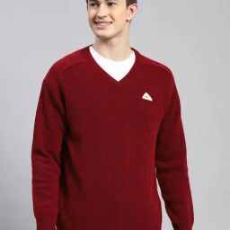 Monte Carlo Maroon Wool Blend Regular Fit Solid Pullover-13