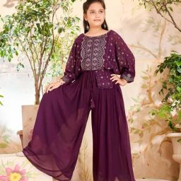 Aarika Kids Green Embroidered Full Sleeves Top, Inner & Palazzo-image-9