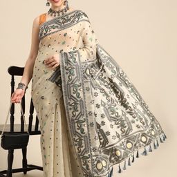 Silk Land Ethnic Motifs Phulkari Pure Cotton Jamdani Saree-picture-50