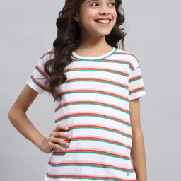 Monte Carlo Girls White & Green Striped Top-image-88