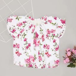 Pantaloons Junior Girls Snow White & Pink Cotton Floral Casual Tops & Tees-picture-39