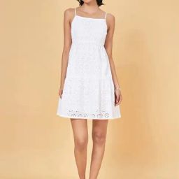 People by Pantaloons White Self Pattern A-Line Dress-picture-23