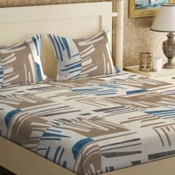 Klotthe Multicolor Cotton Blend Printed 300 TC King Flat Bedsheet with 2 Pillow Covers-picture-5