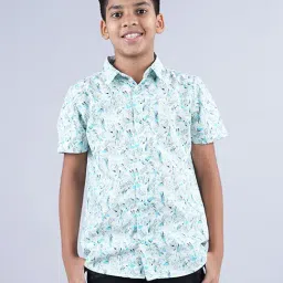 Kiddopanti Kids White & Blue Printed Shirt-image-24